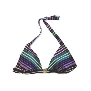 BCBG Purple/Green/White/Brown Halter-Style Bikini Top - Elegant Beachwear - Sz M